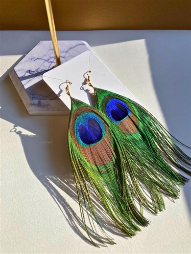 Peacock Feather Earrings - Etsy Australia