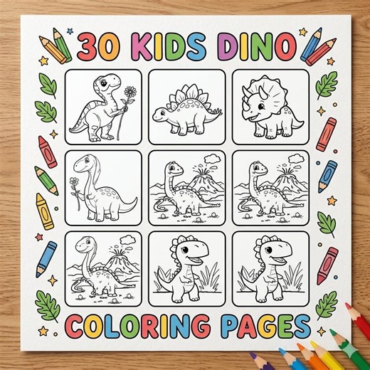 Dinosaur Coloring Page Printable, 30 Kids Dino Coloring Sheets, Cute T-rex Coloring Page, Kids Dinosaur Printable Art - Etsy