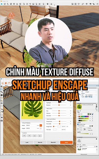 Chỉnh màu Texture Diffuse Sketchup Enscape nhanh và hiệu quả! Từ nay bạn có thể tinh chỉnh màu sắc map diffuse nhanh trên Sketchup Enscape mà không cần phải xuất ảnh ra ngoài và chỉnh sửa trên Photoshop như xưa nữa! Các bạn có thể tham khảo cách sau nhé! #arcpolytools #enscape #plugins #sketchup #arcpoly | Quách Minh Tiến