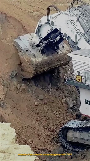 Massive Liebherr R 996 Mining Shovel Digging Rock Face