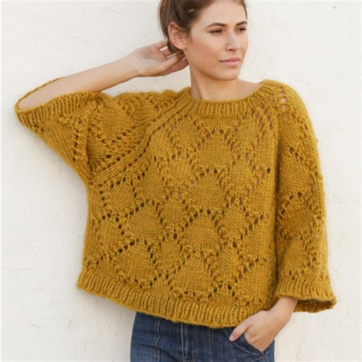 Mustard Lace Knit Sweater Pattern Oversized Women's Pullover Top Digital Download Instant Printable PDF - Etsy