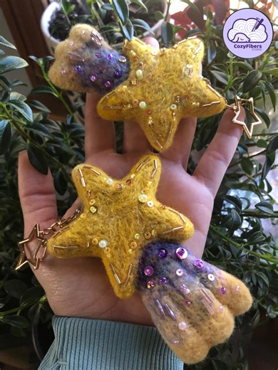 Shooting Star Needle Felted Keychain With Beading - Etsy