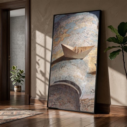 Vintage Paper Boat on Antique World Map Canvas, Nautical Wall Art, Travel Adventure Decor, Maritime Exploration Canvas, Home Office - Etsy