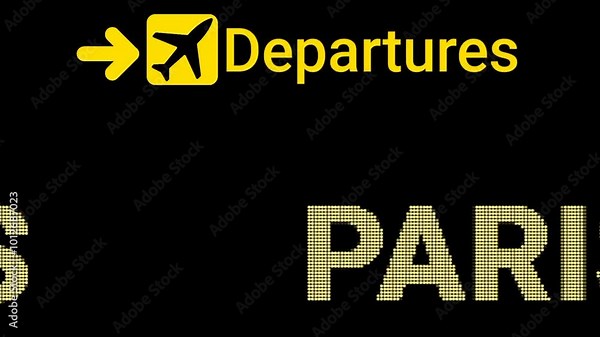 Animated moving Led Airport sign Text for Departures passengers in PARIS Airport