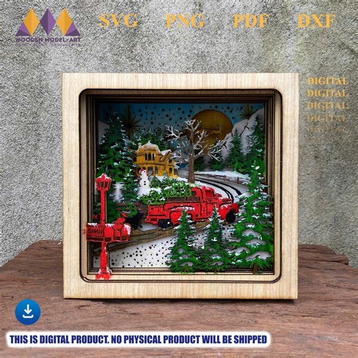 Christmas Scene Shadow Box Laser Cut File: Red Truck, Santa's Sleigh (SVG, PDF, DXF) - Etsy