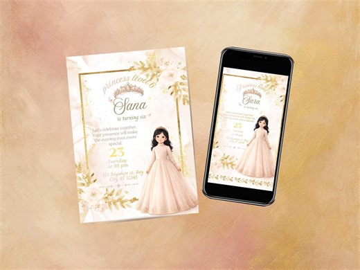 Princess Birthday Invitation,all Ages Suitable, Editable Invite, Printable and Mobile Version, Elegant Timeless Birthday Theme - Etsy
