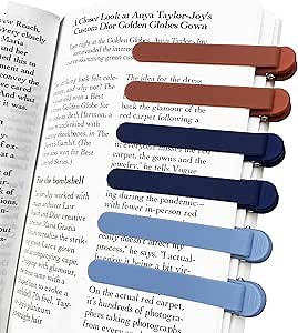 Automatic Bookmark,HJQAYNC 6Pcs Silicon Book Marks for Reading,Smart Clip Book Page Bookmarks Readers,Unique Book Accessories Gifts for Men,Women,Kids (2 Brown+2 Dark Blue+2 Light Blue)