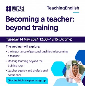 Free professional development webinar for teacher educators and teachers who are engaged in facilitating the professional development of others: Becoming a teacher: beyond training. 🗓️Date: Tuesday 14 May 👉 To register: https://tinyurl.com/5e3mwpd4 #TeachingEnglish #ELT #TeacherTrainer | British Council Pakistan