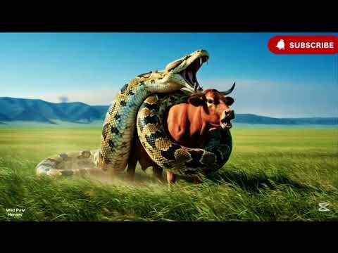 Python attacks a cow while grazing in the bush #python #animals #wildlife