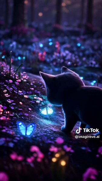 Serene 4K Live Wallpaper of Anime Kitten and Butterflies