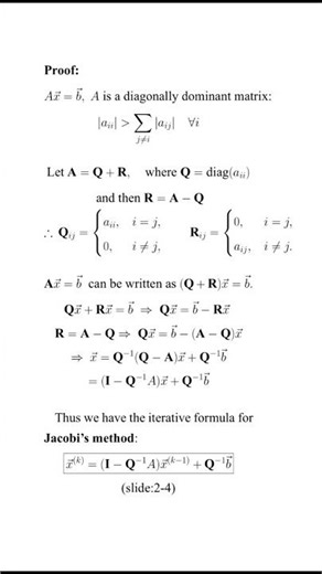 Jacobi Method Convergence Proof Formula Derivation