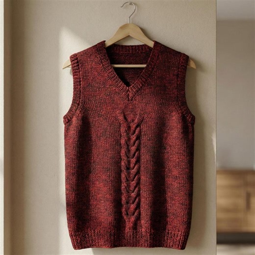 Cable Knit Vest Pattern, V-neck Sleeveless Sweater (PDF Download) - Etsy