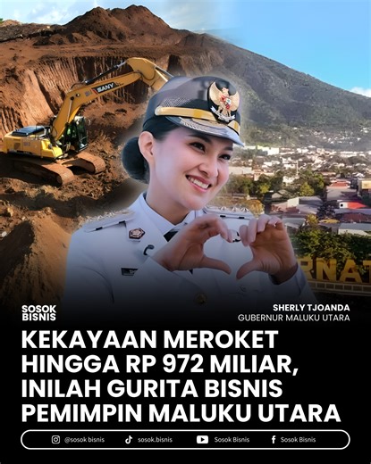 Sosok Bisnis on Instagram: "Sherly Tjoanda, perempuan lulusan Inholland University Belanda, bukan cuma dikenal sebagai Gubernur Maluku Utara, tapi juga pengusaha dengan warisan gurita bisnis dari mediang suaminya. Dari PT Bela Group yang mengelola tambang nikel, emas, dan pasir besi, hingga bisnis pelayaran dan perikanan. Hartanya tercatat melonjak Rp262 miliar dalam 4 bulan, mencapai Rp972 miliar. Kenaikan ini terutama ditopang oleh nilai aset keuangan yang meningkat dan berkurangnya kewajiban 