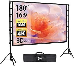 Outdoor Projector Screen with Stand: LEORFI 180 inch Projector Screen Portable, Indoor Projections Screen and Stand, Rear Front Movie Screen 16:9 4K Full HD,Support Height Adjustable for Home Theater