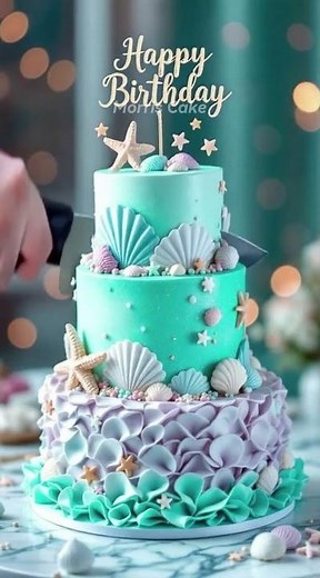 Seashell Ruffle Mermaid Cake 🧜‍♀️ Ocean-Inspired Birthday Delight