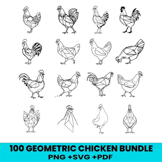 100 Geometric Chicken SVG Bundle | Low Poly Chicken Line Art | Chicken SVG PNG Pdf | Cricut Cut Files | Farm Animal Vector - Etsy