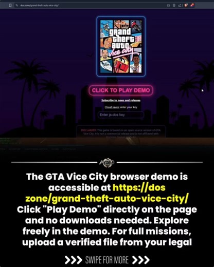A2D Army on Instagram: "The GTA Vice City browser demo is accessible at https://dos.zone/grand-theft-auto-vice-city/. #a2d #a2darmy #pcdoc #gta #Rockstar"