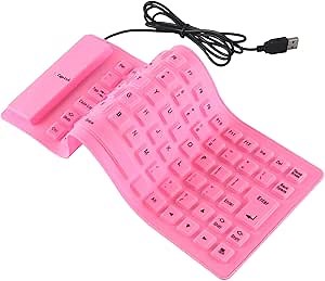 Foldable Silicone Wired Silent Keyboard, 85-key Portable Soft Rubber Lightweight Waterproof USB Rollup Keyboard with 4.53ft for Laptop PC Computer Travel Office Home (Pink)