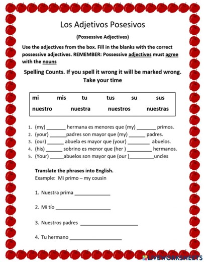 Possessive Adjectives online exercise for Grade 3