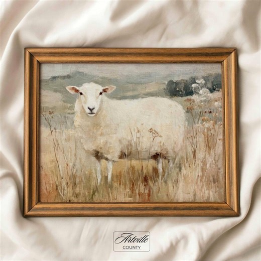 Vintage Sheep Oil Painting, Farmhouse Animal Print, Neutral Cottagecore Decor, Digital Download - Etsy