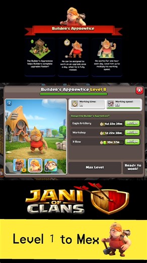 Level 1 to Max Builder's Apprentice || Jani of Clans #coc #shorts
