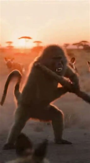 Baboon Battles The Pack 🐒⚔️ Wildest fight caught on camera! #WildlifeAction #BaboonFight #WildDogs