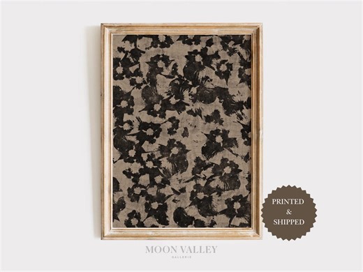 Black Floral Print | Abstract Botanical Wall Art, Textured Neutral - Etsy