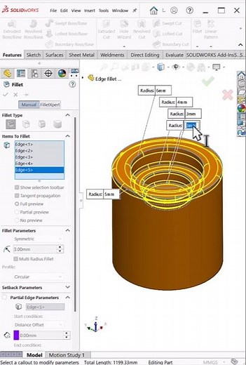 Multi-Radius Fillet in SolidWorks | Advanced Fillet Control | #shorts #cad