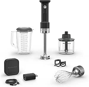 KitchenAid Go Cordless Hand Blender with Accessories - battery included, KHBRV75, Black Matte