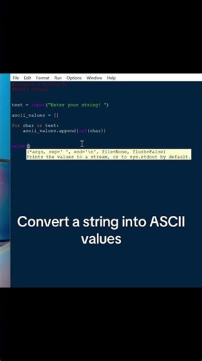 Convert a string into ASCII Values #coding #programming #python