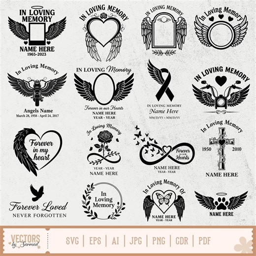In Loving Memory SVG Bundle, Memorial SVG, Memorial Angel Wings, Picture Memorial Svg, Funeral Memorial Svg, Heaven Svg, Loving Memory Decal - Etsy
