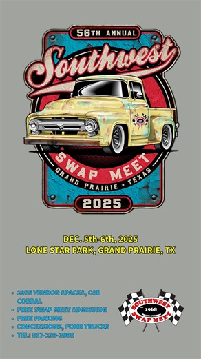 2.2K views · 14 reactions |  Swap Meet Season is here! Join us Dec. 5-6, 2025 at Lone Star Park, Grand Prairie for the Fall Southwest Swap Meet  Dream cars, rare finds, garage parts & good vibes — don’t miss it!   Vendor spaces: 817-239-3990 #SouthwestSwapMeet #SwapMeetSeason #ClassicCars | TechHub Inc. | Facebook