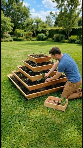 How to Build a Strawberry Pyramid Planter🍓 #stawberry #diy #garden #shorts