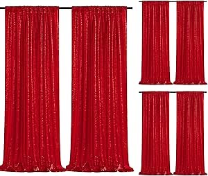 Red Sequin Backdrop Curtains-6 Panels 2FTx8FT Red Backdrop for Valentines Day, Glitter Party Decorations Background Drapes for Wedding Birthday Anniversary Graduation Photo Booth Decor
