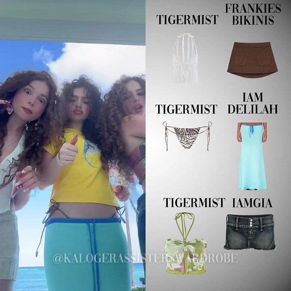 Kalogeras Sisters Outfits | via TikTok: @demitrakalogeras | 250224 Demitra’s outfit: ✮ Local Shop - Yellow Tee (N/A) ✮ @Tiger Mist - Ave Bikini Bottom ($45) ✮ @I AM DELILAH - Lilly Maxi Skirt Sky ($91) Sunday’s outfit: ✮ @tigermist - Nicola Top ($55) ✮ @frankiesbikinis - Ashton Knit Mini Skort ($120) Eliana’s outfit: ✮ @tigermist - Waverly Top ($50 ✮ @I.AM.GIA - Nykko Skort ($89) 🏷️ #demitrakalogeras #sundaykalogeras #elianakalogeras #kalogerassisters #closet This fan page is independently crea
