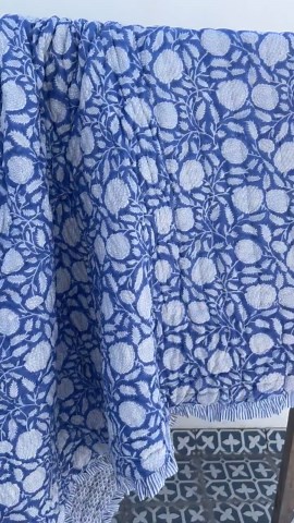 Indian Floral Block Printed Blue Quilt Handmade Cotton Throw Bedspread Ruffle Quilt Comforter - Etsy