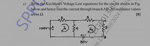 c) Write the Kirchhoff Voltage Law equations for the circuit sh... | Filo