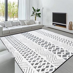 Pentantan 5ft x 8ft Shag Area Rugs for Living Room, Modern Grid Fluffy Bedroom Carpet, Gray & White