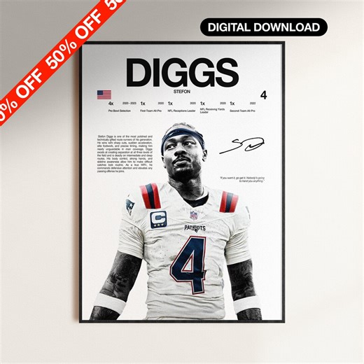 Stefon Diggs Poster, NFL Wall Print, Football Digital Download, NFL Poster Print, Sports Decor, New England Patriots Poster, Nfl Gift - Etsy