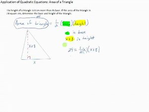 application of quadratic equations; area of a triangle
