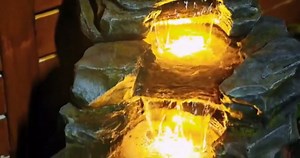 Outdoor Water Fountain Floor Standing Tiers Rock Natural Waterfall Outdoor Fountains with LED Lights for Garden, Patio, Porch