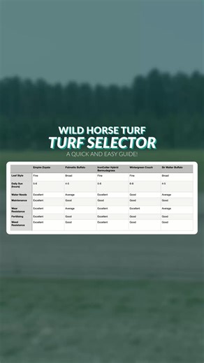 Choosing the right turf? Start here. Our Turf Selector makes it easy-but here’s one golden rule: ☀️ If your area gets less than 4 hours of direct sun per day, turf won’t thrive. Grass needs light to grow strong, no matter the variety. Follow for more lawn care tips ✅ | Wild Horse Turf | Facebook
