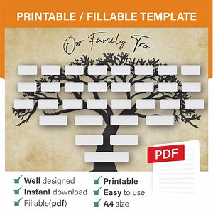Family Tree Fillable, Custom Family Tree Printable Template, Blank Family Tree Template, Family Tree Download, Template Geneology, - Etsy Canada