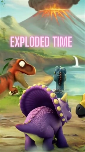 Dinosaurs running From Exploding Valcano