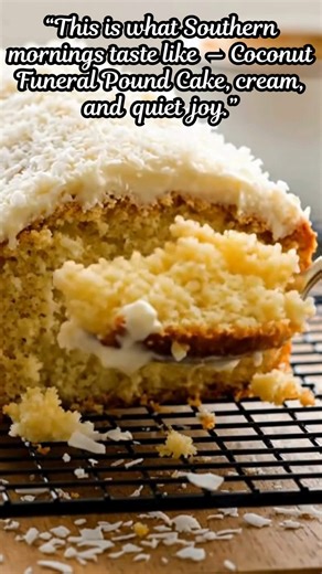 Coconut Funeral Pound Cake – Don’t Lose This Recipe There’s a kind of quiet comfort only the South understands — the kind that smells of butter, sugar, and coconut drifting through the air after Sunday service. This Coconut Funeral Pound Cake carries that tenderness — dense, moist, pure white inside, with a snowy crown of coconut and vanilla cream that feels like a hymn in every bite. It’s not about sorrow — it’s about love, memory, and home. Don’t Lose This Recipe. 🥥 Ingredients 1 cup unsalted