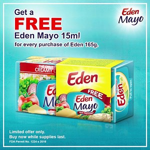 2M views · 5.8K reactions | Pasarapin ang inyong everyday favorites with a cheesy and creamy goodness! Get a FREE Eden Mayo 15ml for every purchase of Eden Cheese 165g! Promo runs from February 2017 while supplies last. (FDA Permit No. 1224 s 2016) | Eden Cheese | Facebook
