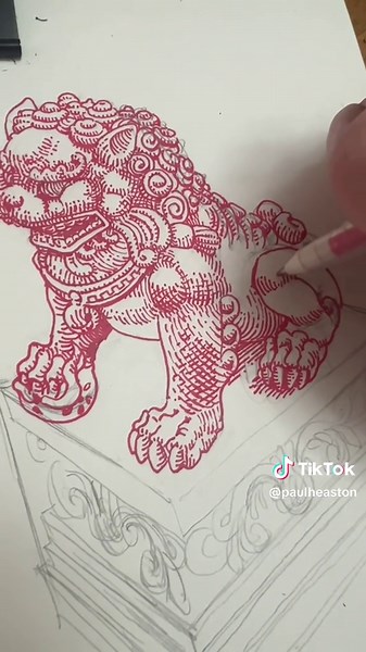 Drawing My Guardian Lion with a Red Gelly Roll Pen