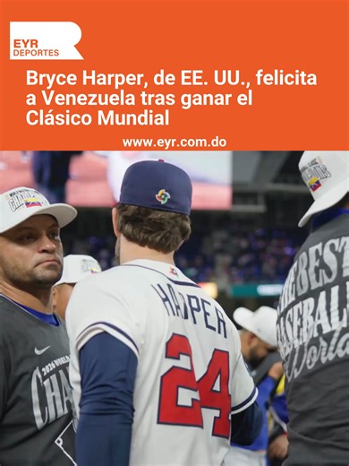 El jugador de Estados Unidos, Bryce Harper, felicitó a la selección de Venezuela tras su victoria en la final del Clásico Mundial de Béisbol, donde el conjunto sudamericano se consagró campeón. Sepa más 🔗 eyr.com.do Video: WBC #WorldBaseballClassic #WBC2026 #ClasicoMundialDeBeisbol #venezuela