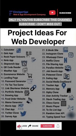 Subscribe 👍 Like ❤️ | 40 Web Developer Project Ideas to Level Up Coding Skills #shorts #viral