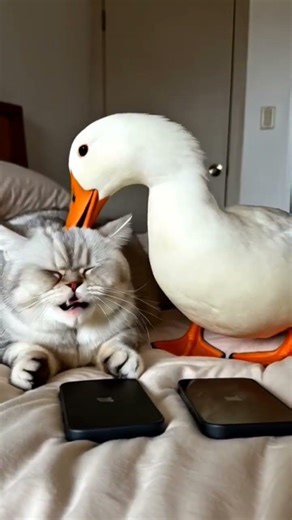 Cat vs Duck: Who's More Addicted to Their Phone? 😹🦆📱 #funny #cat #duck